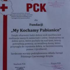 Podziękowania dla Fundacji od Oddziału PCK w Pabianicach